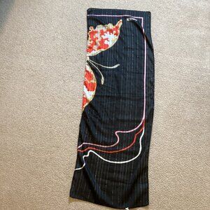 Gim Renoir Vintage Long Rectangle Neck Scarf Black Red Made in Italy Butterfly
